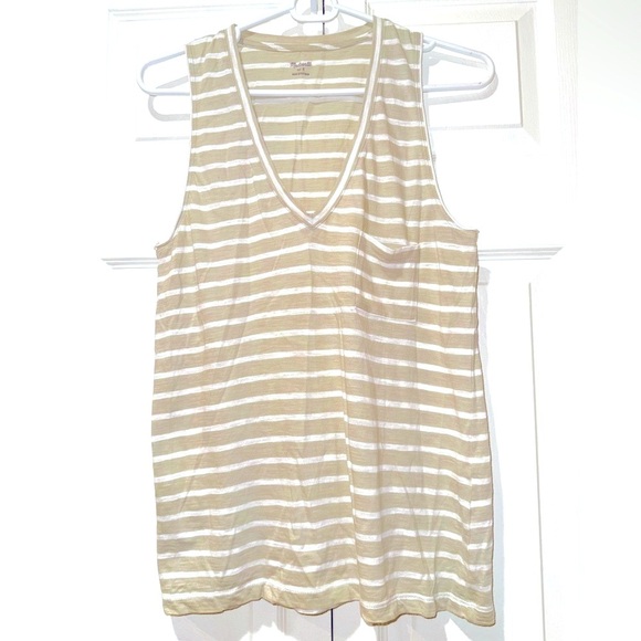 Madewell Whisper 100% Cotton Tank Top Striped Casual V-Neck Pocket. Size S NWOT - Picture 3 of 13
